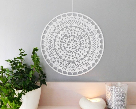 Crocheted Mandala Wall Hanging, Cotton Suncatcher, Cottage Chic Decor (30 or 45 cm)