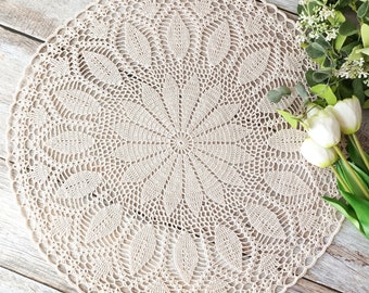Hand Crocheted Cotton Doily, Vintage Style Table Centerpiece, Cottage Chic Home Decor (18.5 inches)
