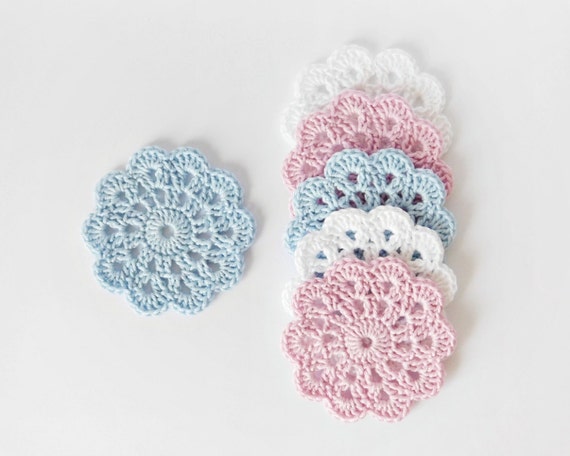 Crochet Coasters Set Flower Coasters Pastel Pink Blue White Etsy Crochet Coasters Set Flower Coasters Pastel Pink Blue White Etsy