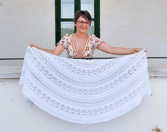Crochet Lace Shawl, Large Wedding Bridal Wrap, White Womens Scarf
