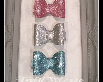 Baby Glitter Bows Hair Clips set of 3, Fringe clips