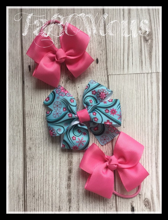 Girls Hair Bows Set Of 3 Hair Bows Pink Blue Hair Bows Etsy