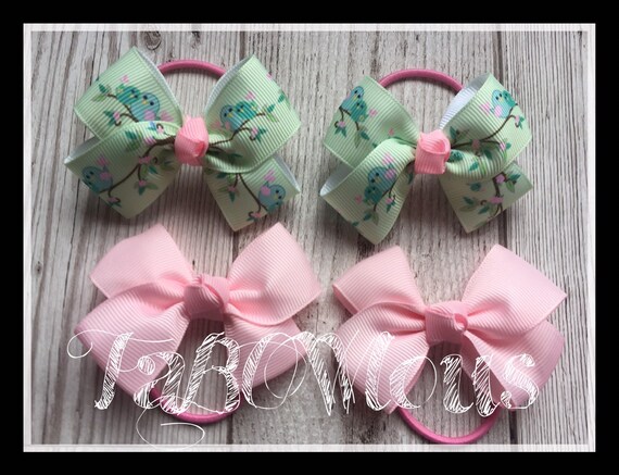 Girls Hair Bows Set Of 4 Hair Bows On Elastic Hairbands Etsy
