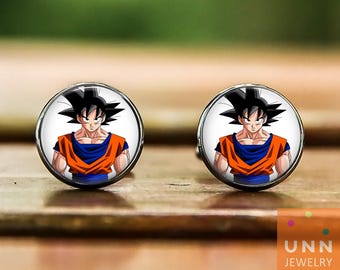 Goku Cufflinks Mens Comic Cuff link Geekery Novelty Funny Fathers Day Anniversary Wedding Groomsman Jewelry Gifts for him