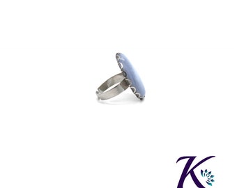 ステンレススチール カボション リング 25x18 mm 宝石: ブルー