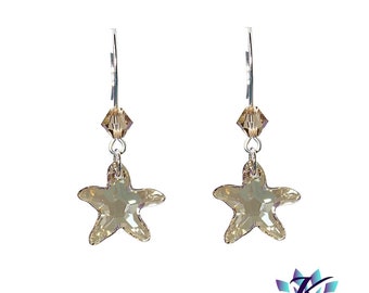 Boucles d'Oreilles Argent 925 Etoile Cristal Autrichien Starfish 16mm - Golden Shadow