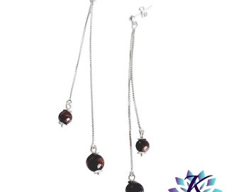 Boucles d'oreilles Clous Argent 925 Perles Pierres Gemmes : Œil de Taureau