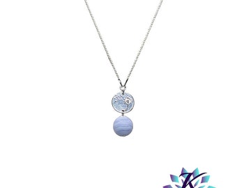 Venetian Mesh Necklace 925 Silver Gemstones: Blue Chalcedony Lace
