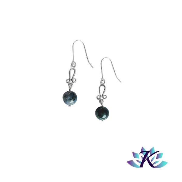 Boucles d'oreilles Crochets Argent 925 Perles Pierres Gemmes : Agate Mousse