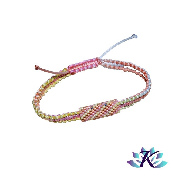 Bracelet Macramé Tube Perles Miyuki Cristal - Dégradé Rose Jaune