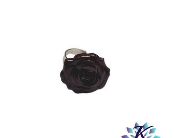 Brown Flower Glass Adjustable Ring 22mm