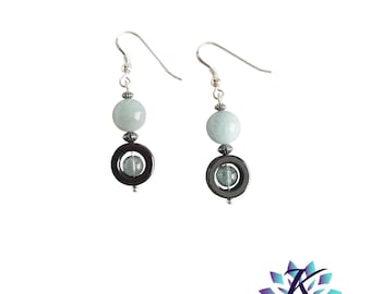 925 Silver Pearl Gemstone Earrings: Aquamarine