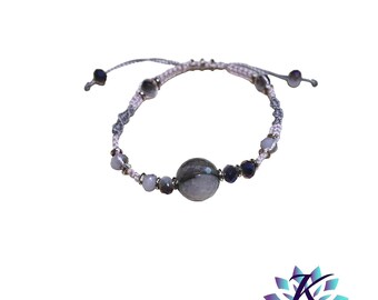 Adjustable Macramé Bracelet Pink Purple Tones - Tinted Agate and Glass Beads