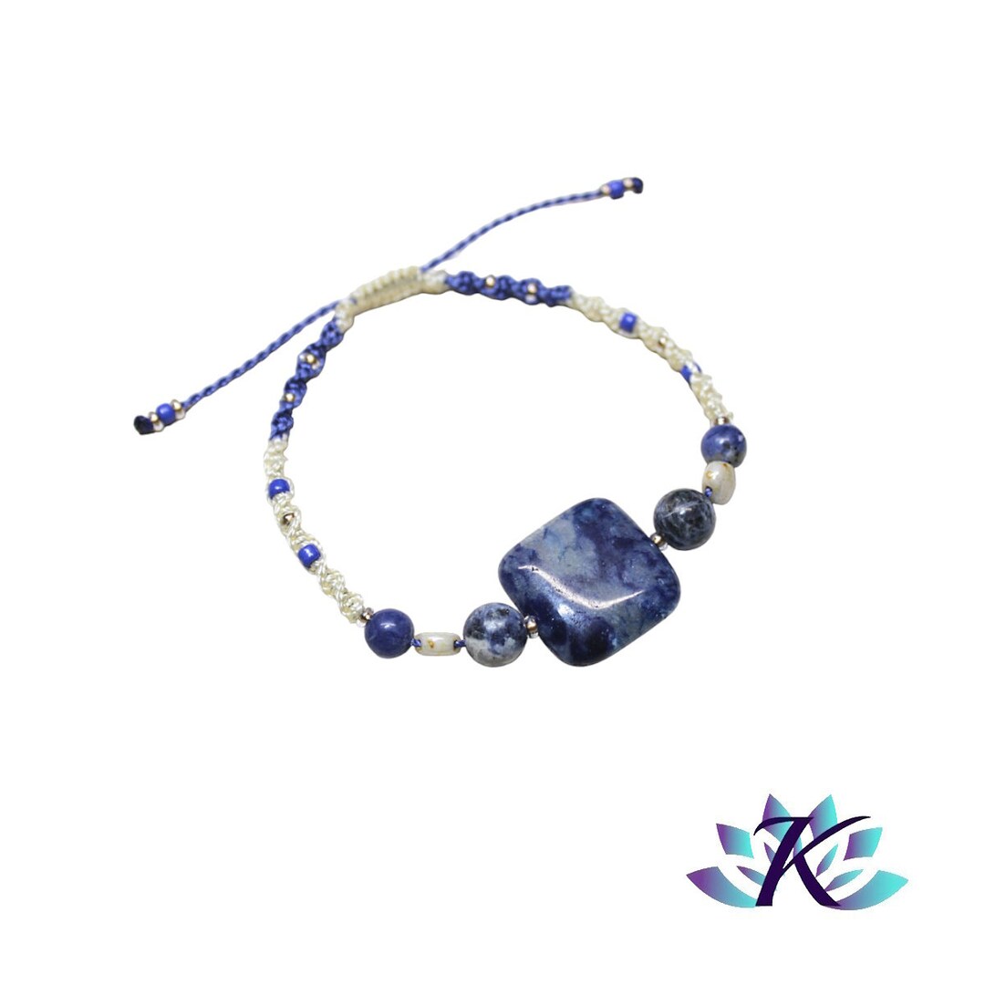 Bracelet Macramé Ajustable Bleu Et Jaune Avec Pierre Cyanite Bleue - Neuf Avec étiquettes