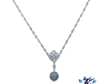 925 Silver Necklace Zirconium Gemstone: Labradorite Pearl 16mm