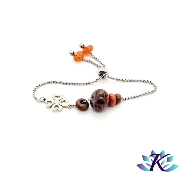 Bracelet Perles Verre Filé Murano Tons Marron Orange