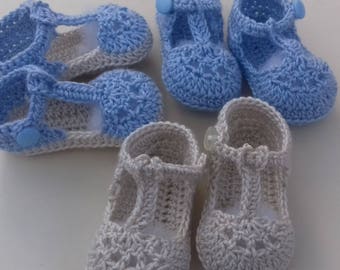 sandalias de crochet de bebe hechas a mano en perle o lana