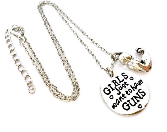 Weight Lifting Gift Personalized Bodybuilder Jewelry Girls Just Want To Have Guns Birthstone Necklace