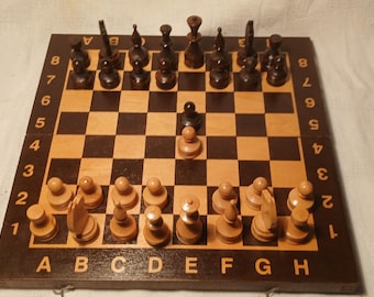 Vintage Handmade Wooden Chess & Backgammon Set / Medium Size / - NEW