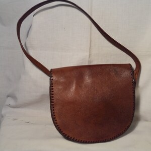 Vintage 1980's Handmade Brown Leather Handbag Shoulder Bag image 2