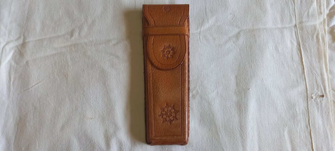 Vintage Handmade Light Brown Leather Pencil Case - Etsy
