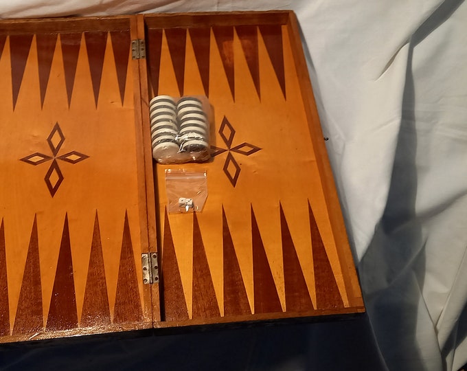 Vintage 1970's Handmade Wooden Backgammon Set - Large Size