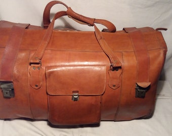 Vintage Brown Leather Travel Bag - Large Size