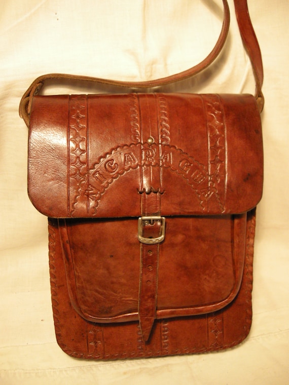 Vintage 1990's Handmade Brown Leather Shoulder Bag - image 1