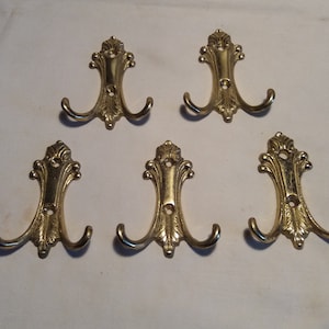 Vintage Handmade Brass Hangers Set of Five image 1
