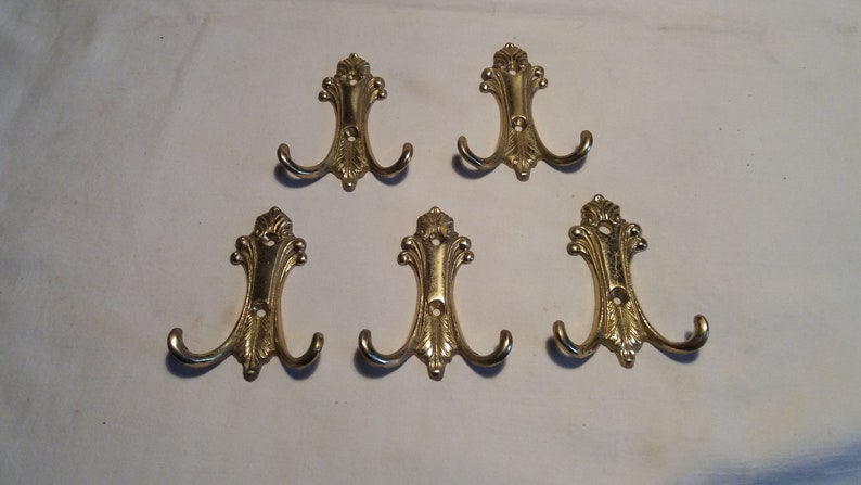 Vintage Handmade Brass Hangers Set of Five image 1