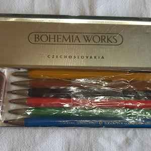 Vintage Six Metal Colorful Pencils in Metal Case - Made in CZECHOSLOVAKIA