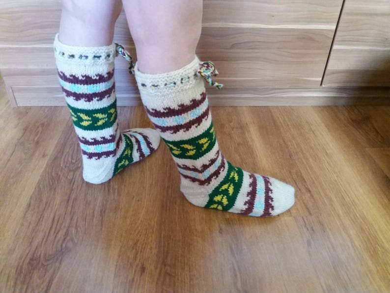 Vintage Hand-Knitted Woolen Socks NEW imagem 4