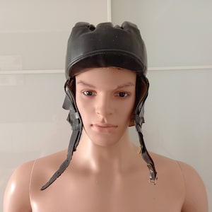 Vintage Black Faux Leather Motorcycle Helmet