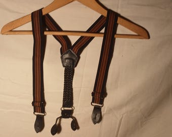 Vintage Button Suspenders with Leather Button Hole Loops - NEW
