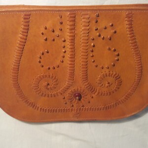 Vintage 1970's Handmade Light Brown Leather Handbag - Shoulder Bag - NEW