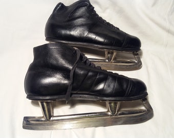 Vintage 1962's Black Leather Men's Skates Ice Hockey. Made in USSR