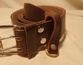Vintage Romanian Army Dark Brown Leather Belt - NEW