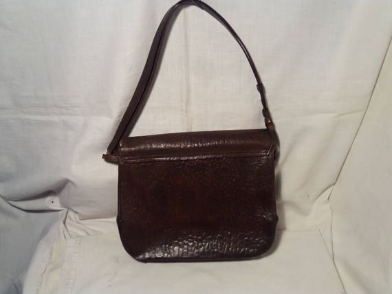Vintage 1970's Handmade Dark Brown Leather Handbag - image 3