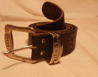 Vintage 1990&#39;s Black Leather Belt - Brand: LEVI&#39;S 501
