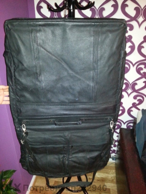 Vintage 1980's Black Leather Garment Bag - image 2