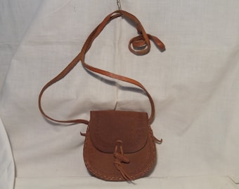 Vintage 1970's Handmade Brown Leather Handbag - Shoulder Bag - Small Size - NEW