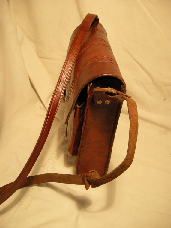 Vintage 1990's Handmade Brown Leather Shoulder Bag - image 4