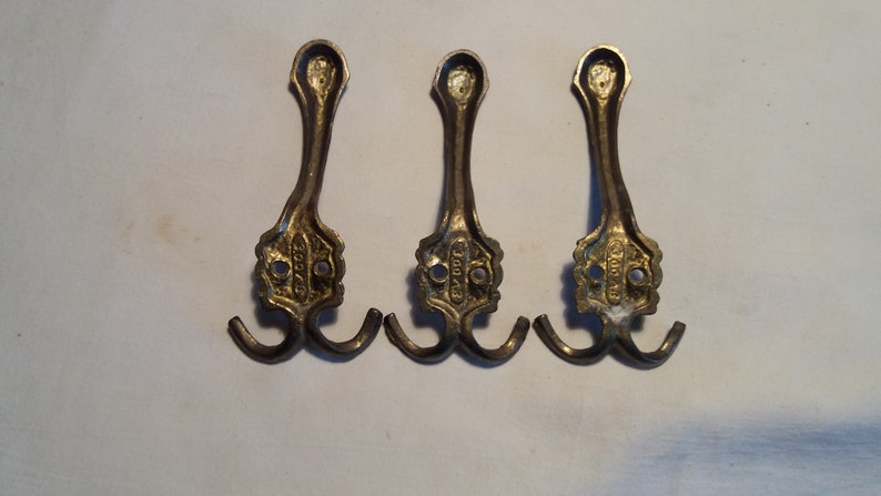 Vintage Handmade Brass Hangers Set of Three image 1