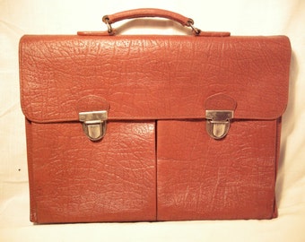 vintage 1960's Red/ Brown Leather Legal / Business Bag - Hand Briefcase