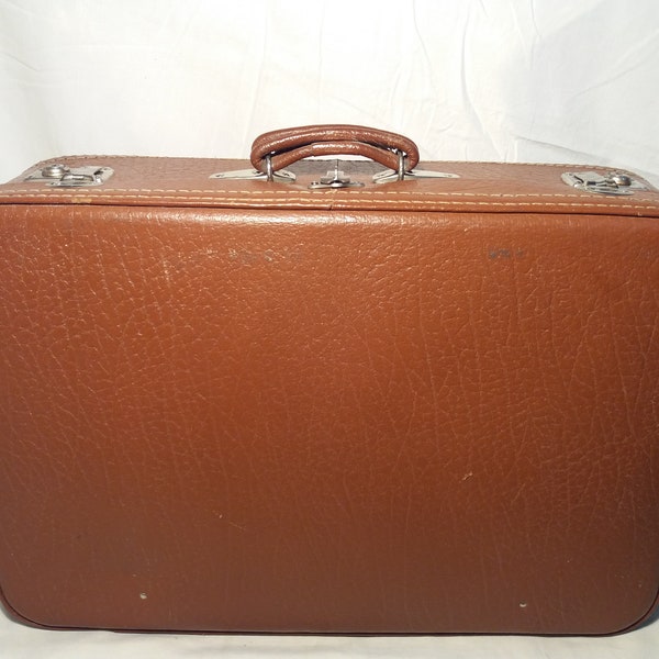 Vintage 1960's Brown Leather Suitcase