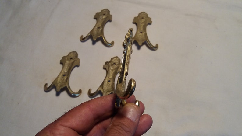Vintage Handmade Brass Hangers Set of Five image 3