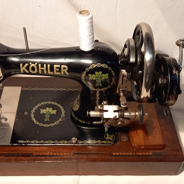 Antique Sewing Machine,,KOHLER'' with Original Wooden Box Case & Key - GERMANY