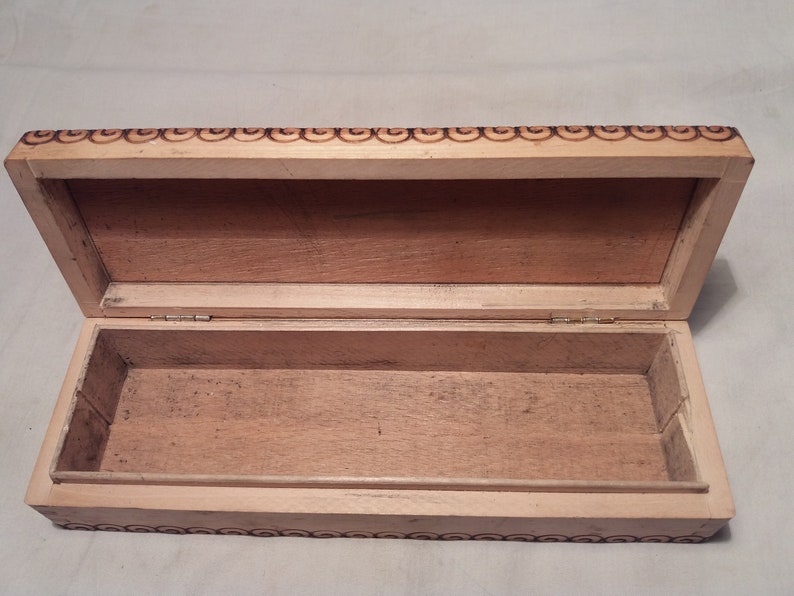 Vintage 1970/'s Handmade Wooden School Pencil Box