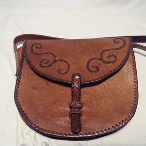 Vintage 1980's Handmade Brown Leather Handbag Shoulder Bag image 3