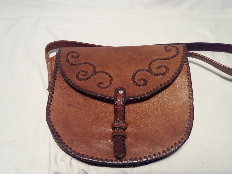 Vintage 1980's Handmade Brown Leather Handbag Shoulder Bag image 3